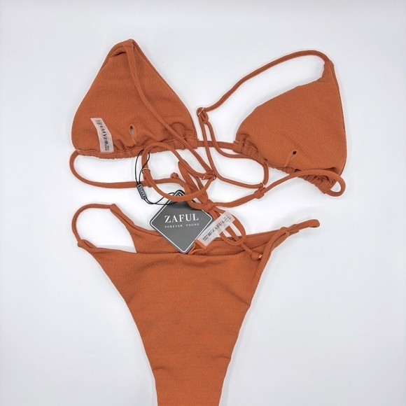 ZAFUL Triangle Bikini Cami String Swimwear Texture High Cut Thong Swimsuit XS - Picture 3 of 10